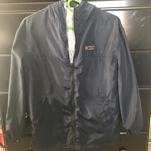 Reversible zip-up jacket.